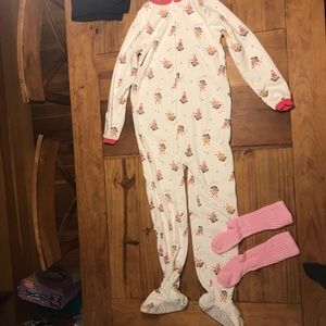 Carter’s Pajama onsie and pink Sox size 10